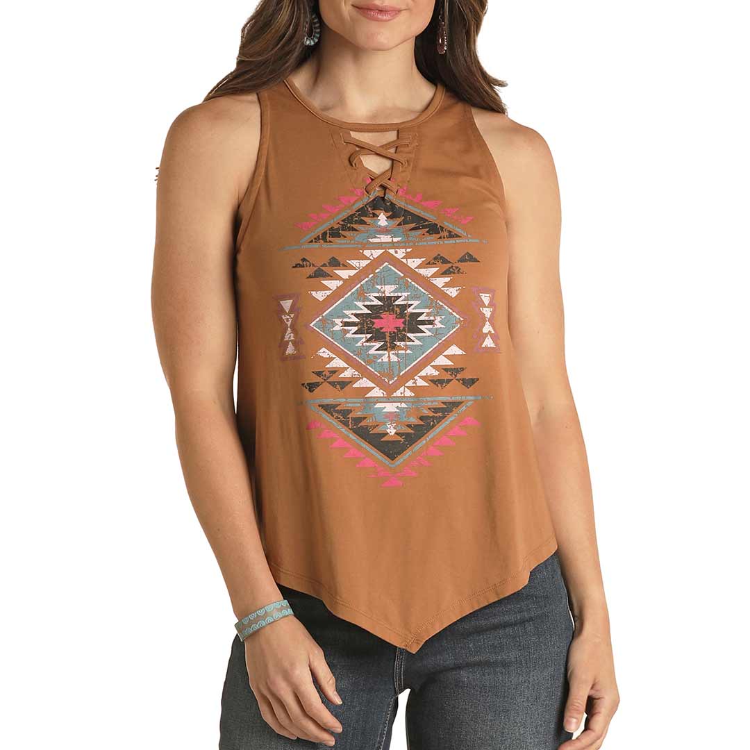 Panhandle Women's Lace-Up Neck Graphic Tank Top | Lammle's