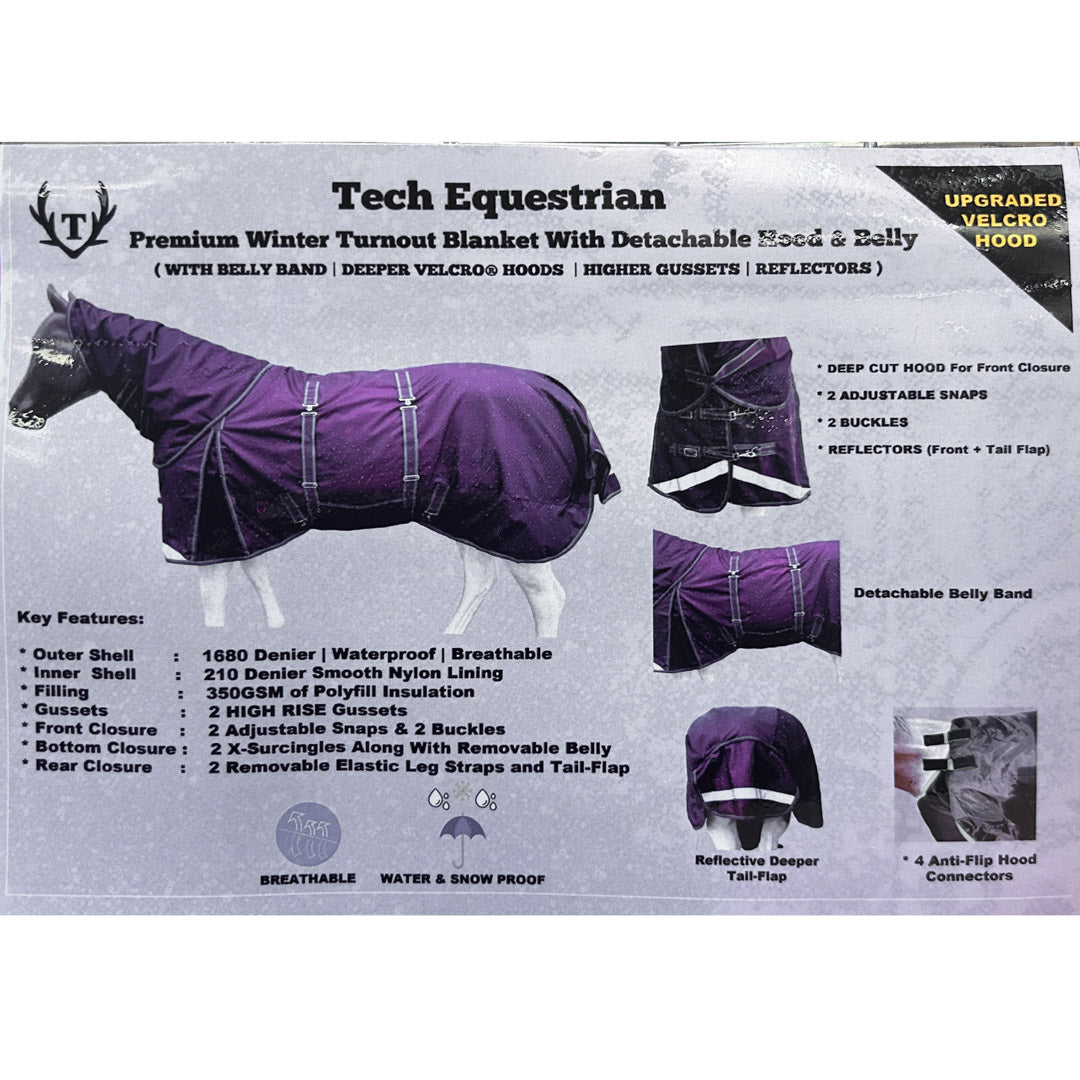 Tech Equestrian Heavyweight Winter Turnout Blanket In Plum with Detachable Neck