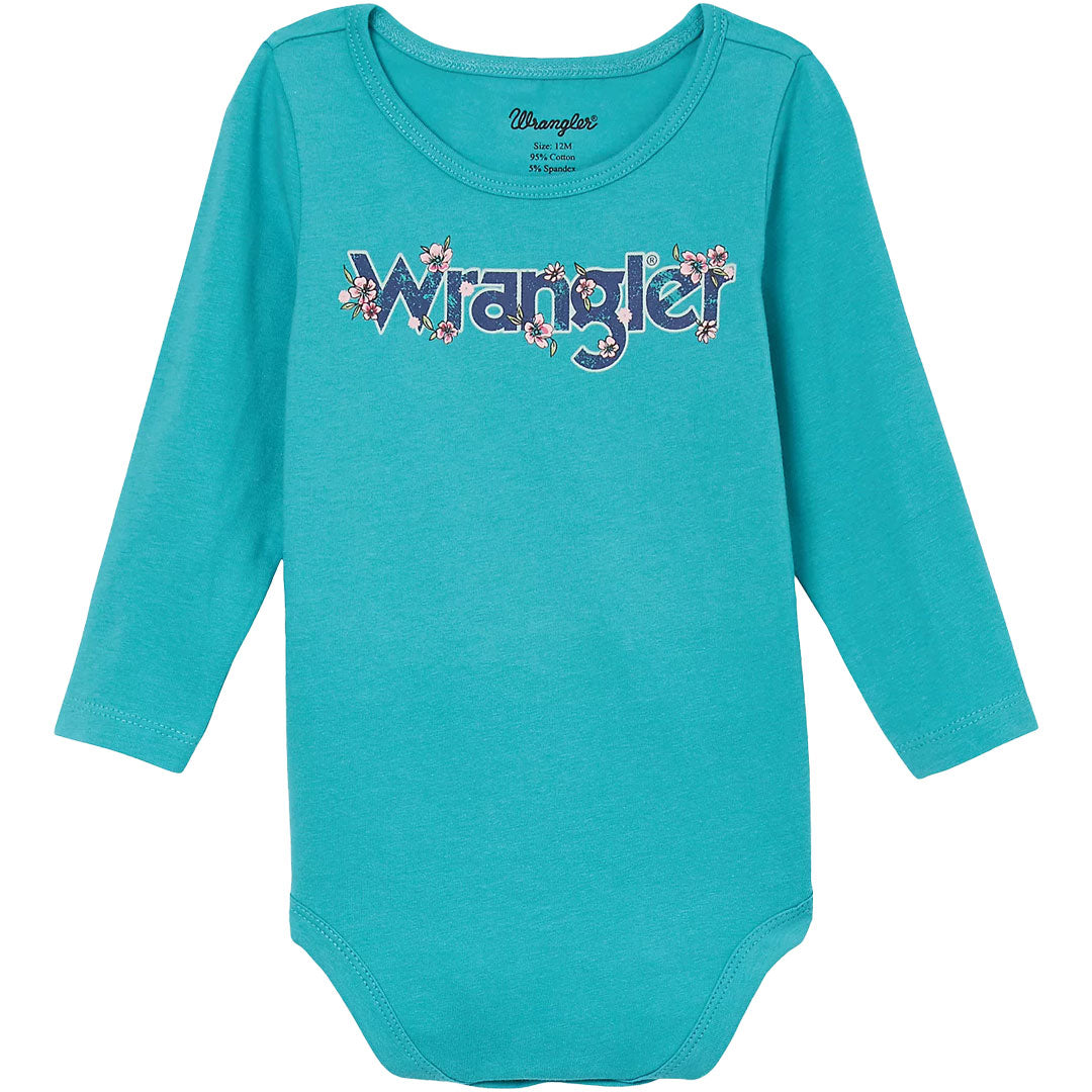 Wrangler Baby Girls' Floral Logo Onesie