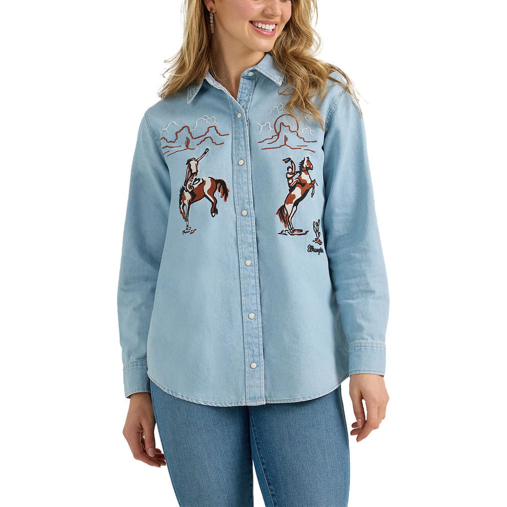 Rodeo Wrangler Embroidered Cowboy Shirt Western LOOK!