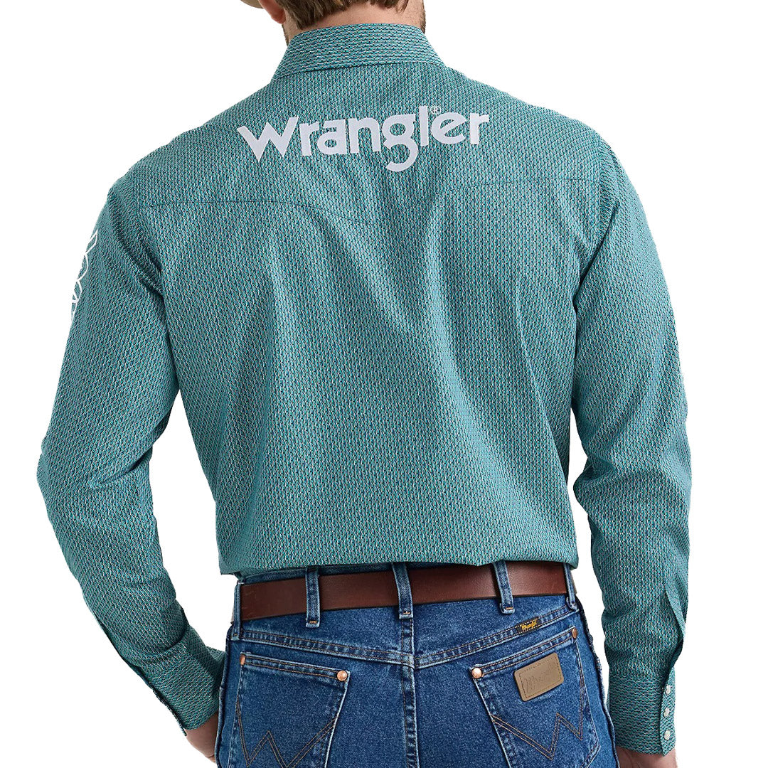 Wrangler Men's Diamond Print Logo Snap Shirt In Turquoise