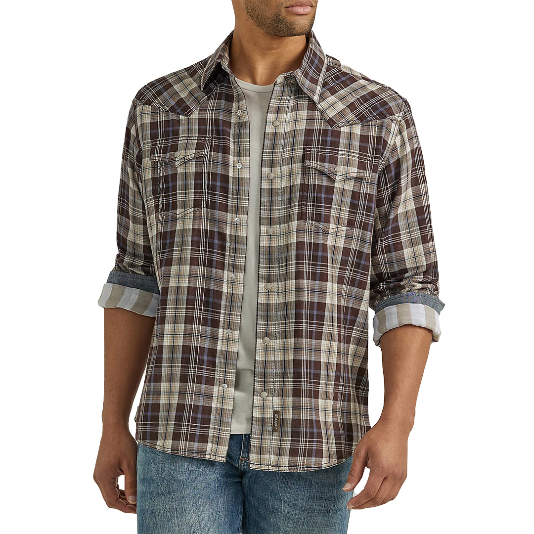 Wrangler Men's Retro Premium Plaid Long Sleeve Snap Shirt