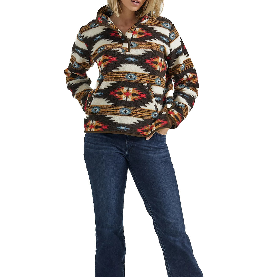 Wrangler Women's Retro Southwestern Sherpa Quarter Snap Pullover Sweater