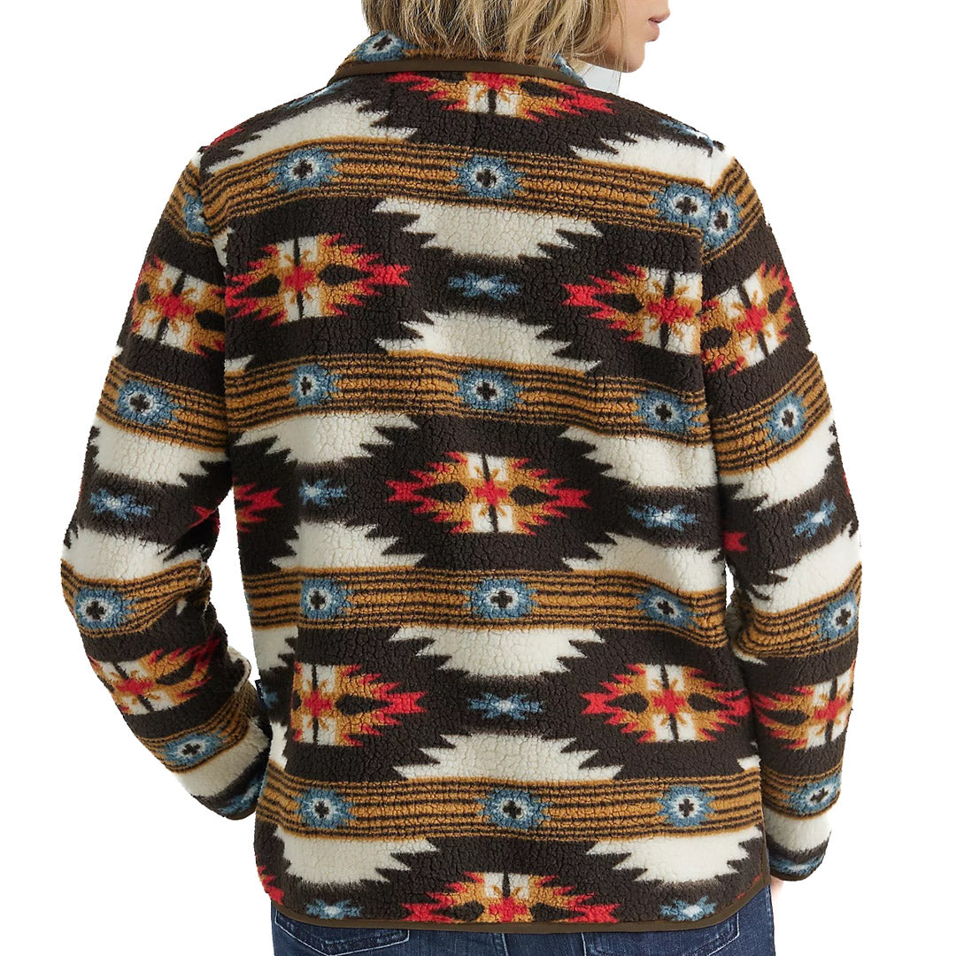 Wrangler Women's Retro Southwestern Sherpa Quarter Snap Pullover Sweater