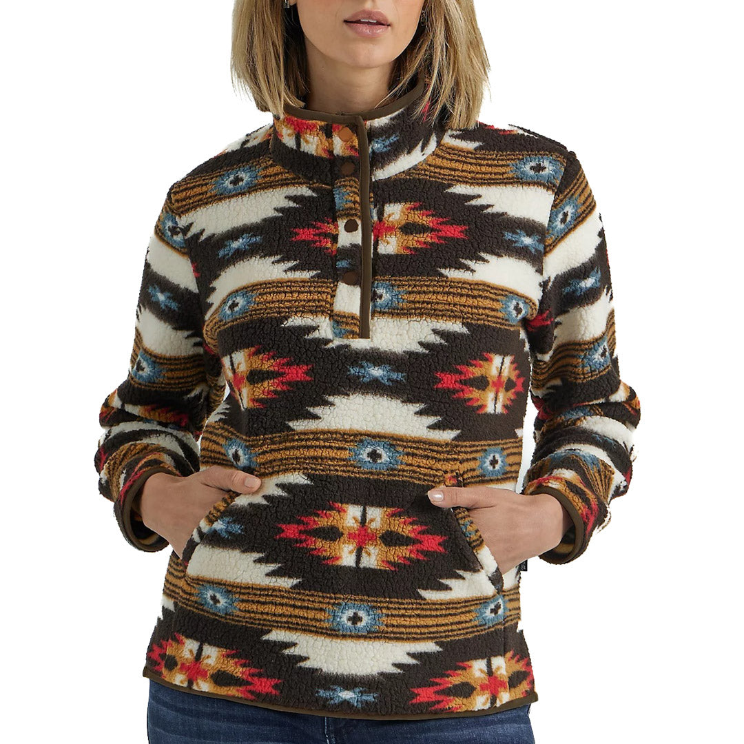 Wrangler Women's Retro Southwestern Sherpa Quarter Snap Pullover Sweater