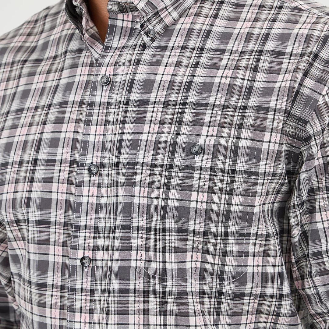 Wrangler Men's Bucking Cancer Plaid Print Button-Down Shirt