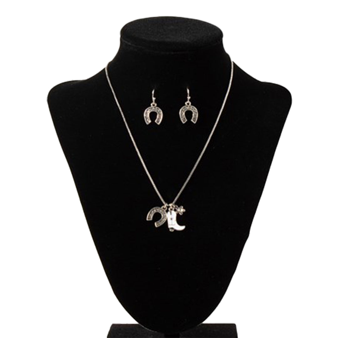 Silver Strike Boot Horse Jewelry Set