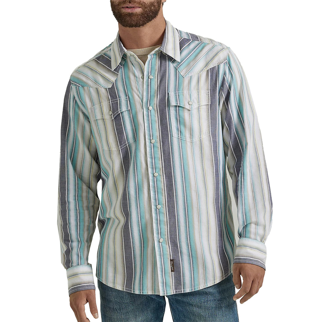 Wrangler Men's Retro Premium Print Stripe Snap  Shirt