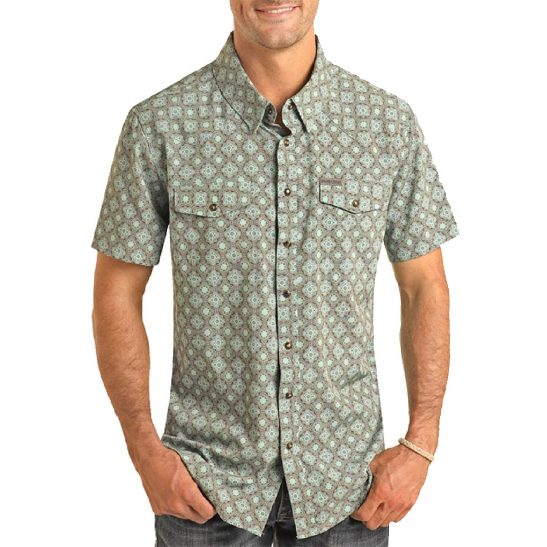 Panhandle Men's Slim Medallion Woven Short Sleeves Snap Shirt