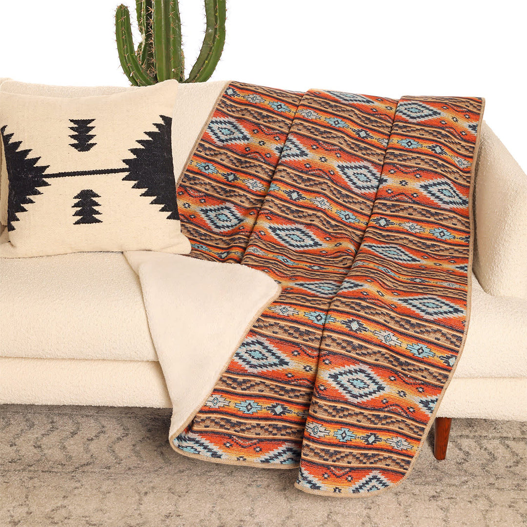 Rock & Roll Denim Aztec Berber Lined Jacquard Throw Blanket