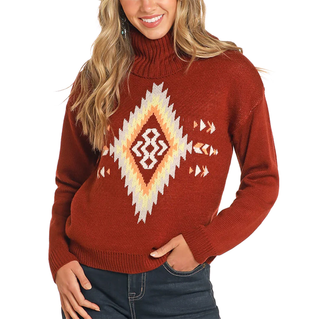 Rock & Roll Denim Women's Aztec Turtleneck Sweater