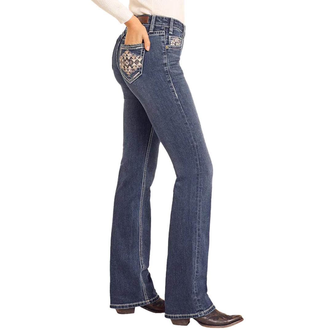 Rock & Roll Denim Women's Geo Pocket Bootcut Stretch Denim Jeans