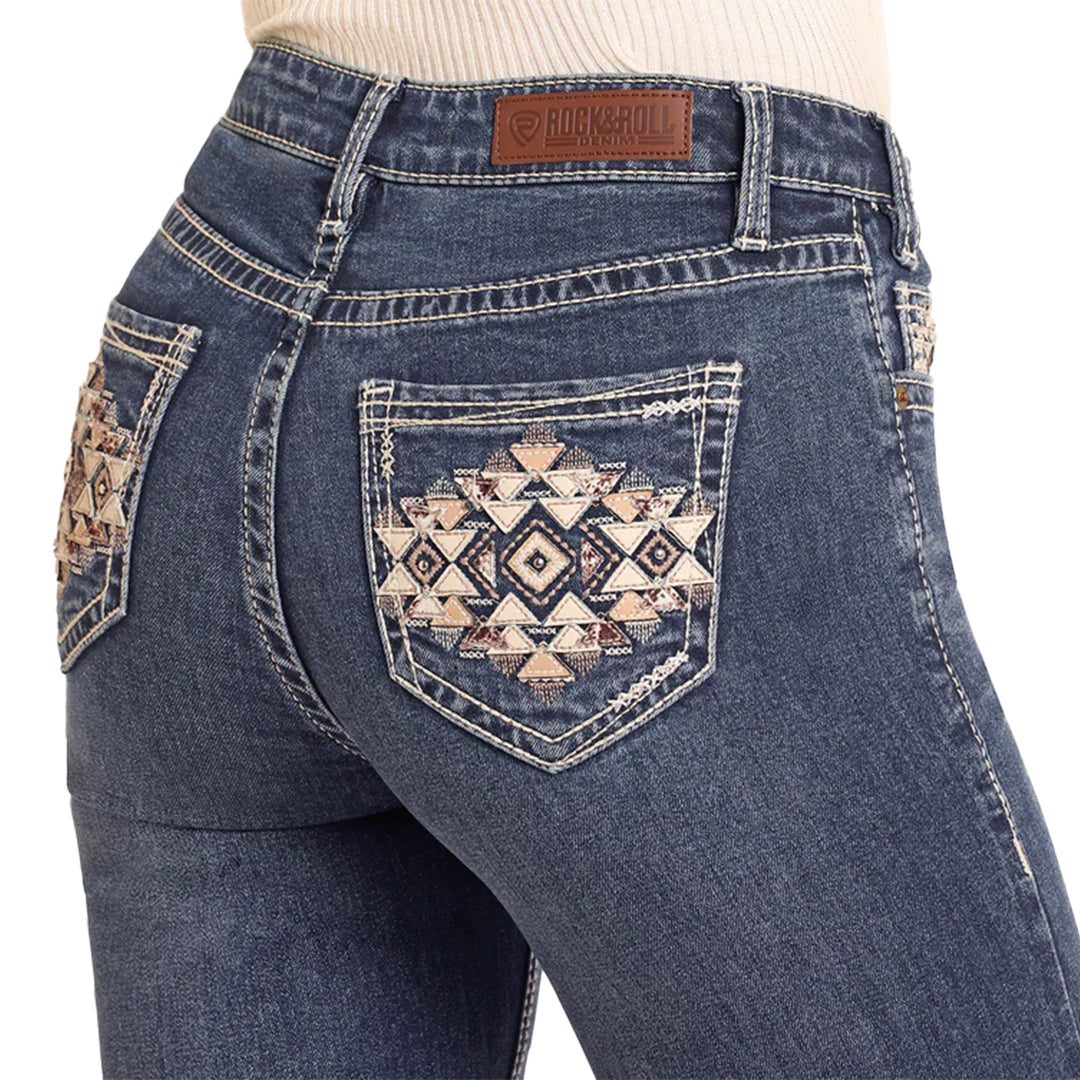 Rock & Roll Denim Women's Geo Pocket Bootcut Stretch Denim Jeans