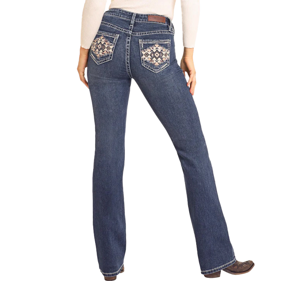 Rock & Roll Denim Women's Geo Pocket Bootcut Stretch Denim Jeans