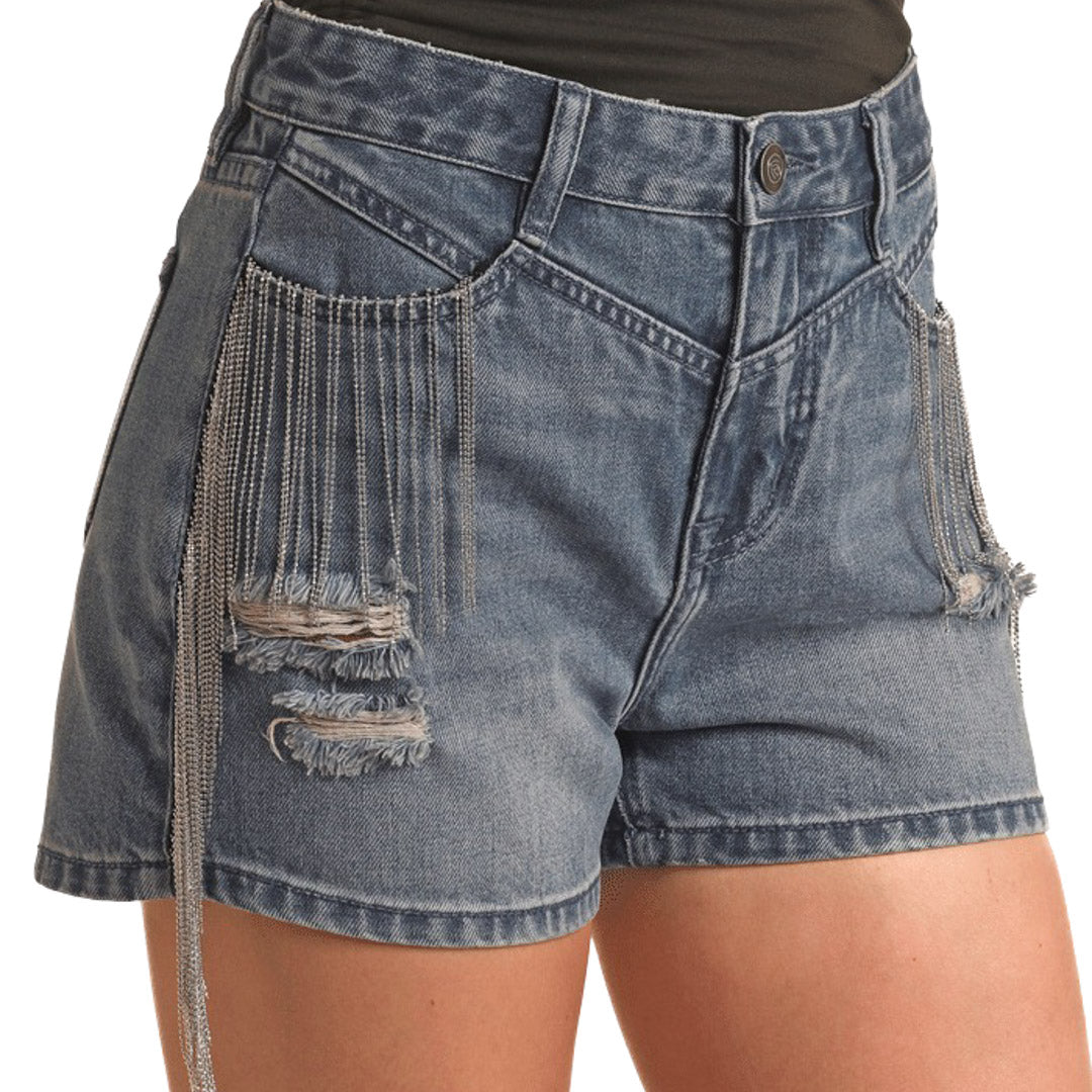 Rock & Roll Denim Women's Mid Rise Distressed Jean Shorts