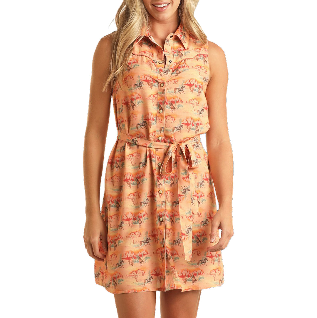 Rock & Roll Cowgirl Women's Desert Print Dress In Orange