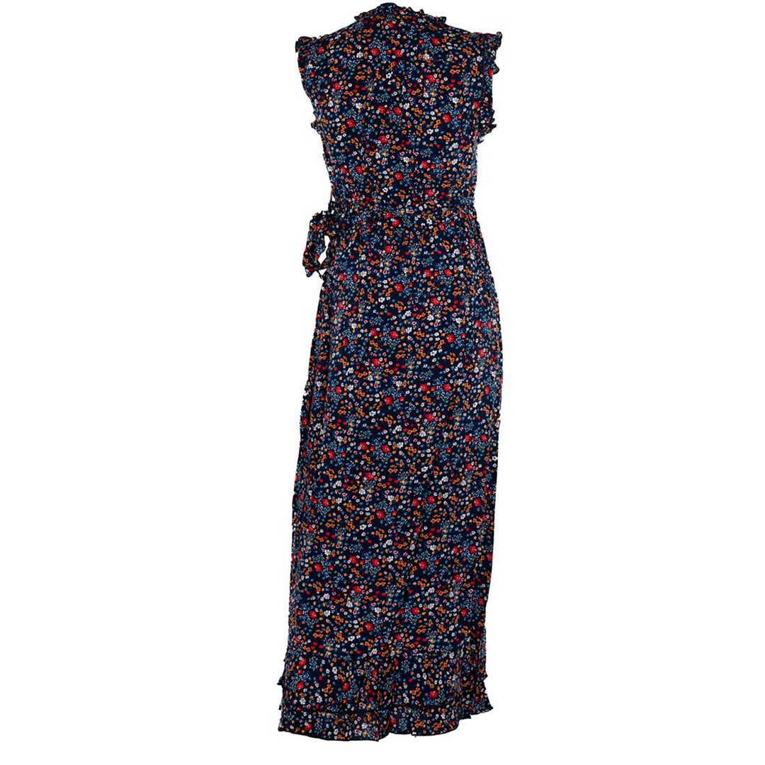 En/Kay Women's Navy W/ Print Colorful Flowers Maxi Dress