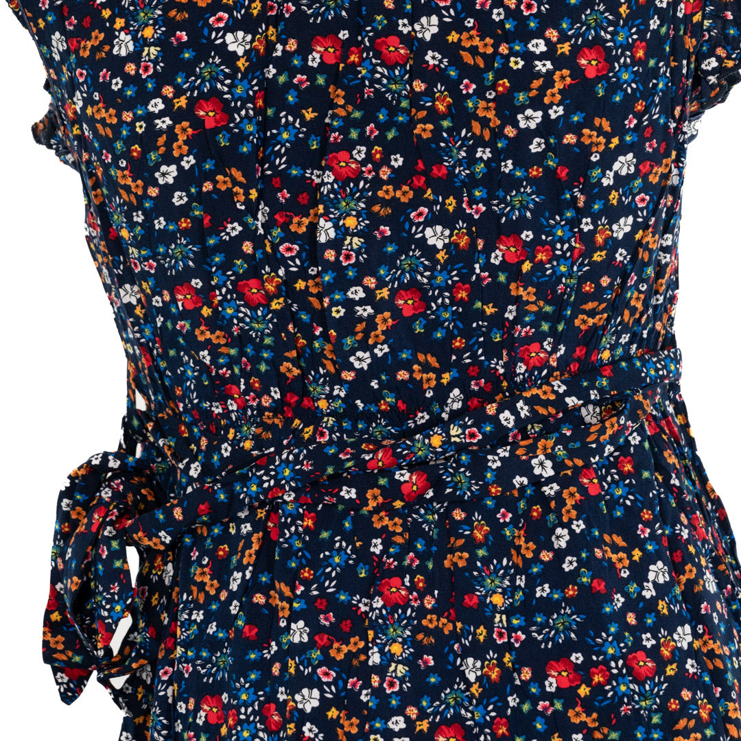 En/Kay Women's Navy W/ Print Colorful Flowers Maxi Dress