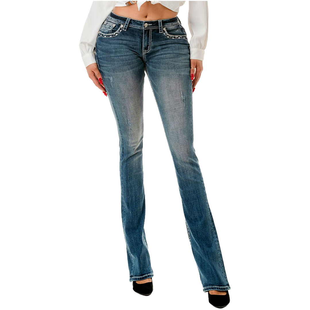 Grace in LA Women's Feather Necklace Bootcut Jeans