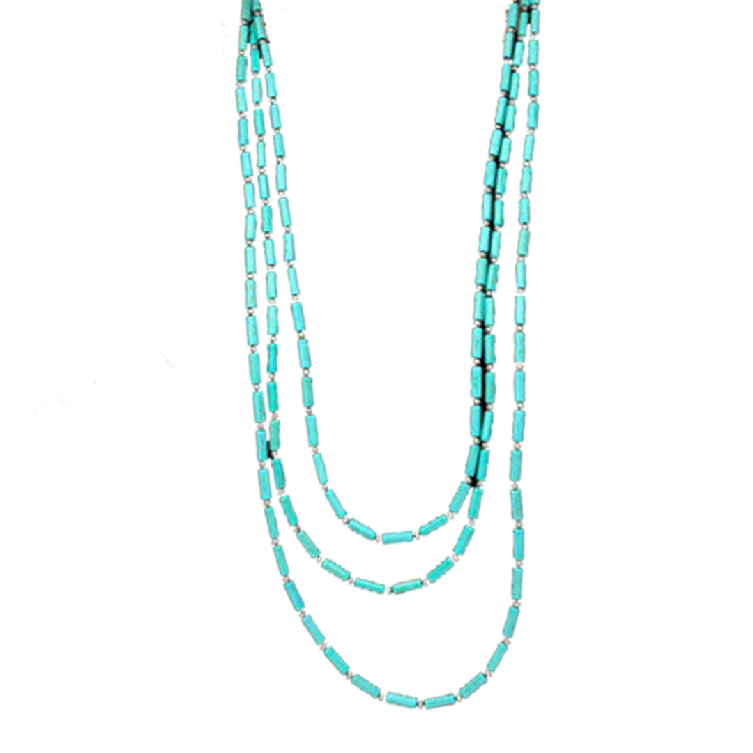 West & Co Jewelry 3 Strand Turquoise Tube Bead and Faux Navajo Pearl Necklace