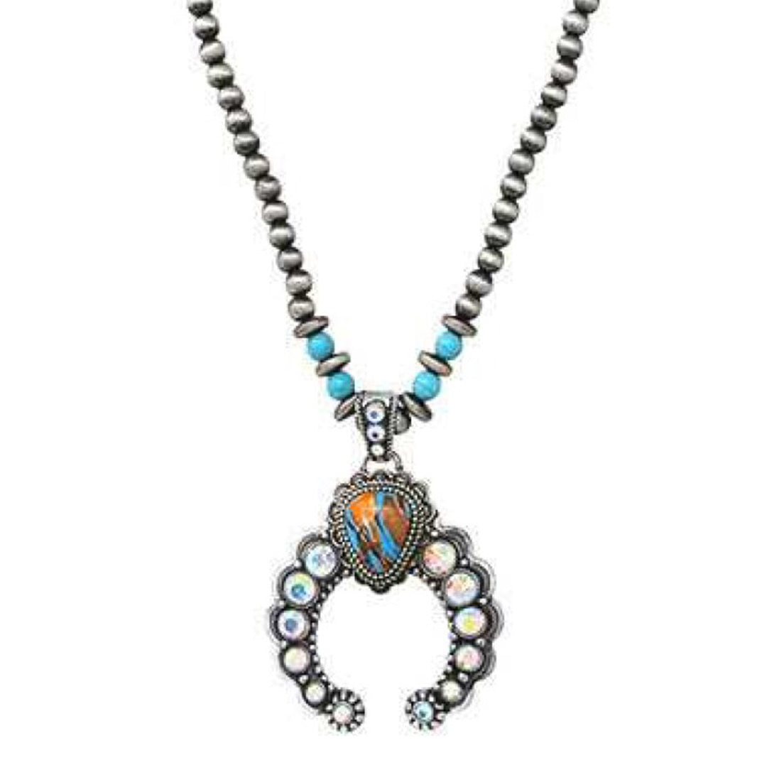 Wyo Horse Women's Turquoise And AB Rhinestone Necklace