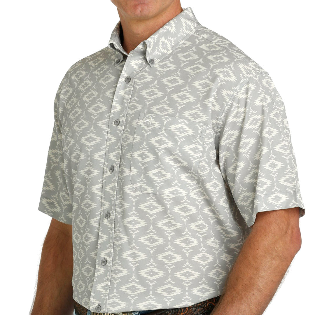 Cinch Men's ArenaFlex Short Sleeve Button-Down Aztec Shirt In Gray