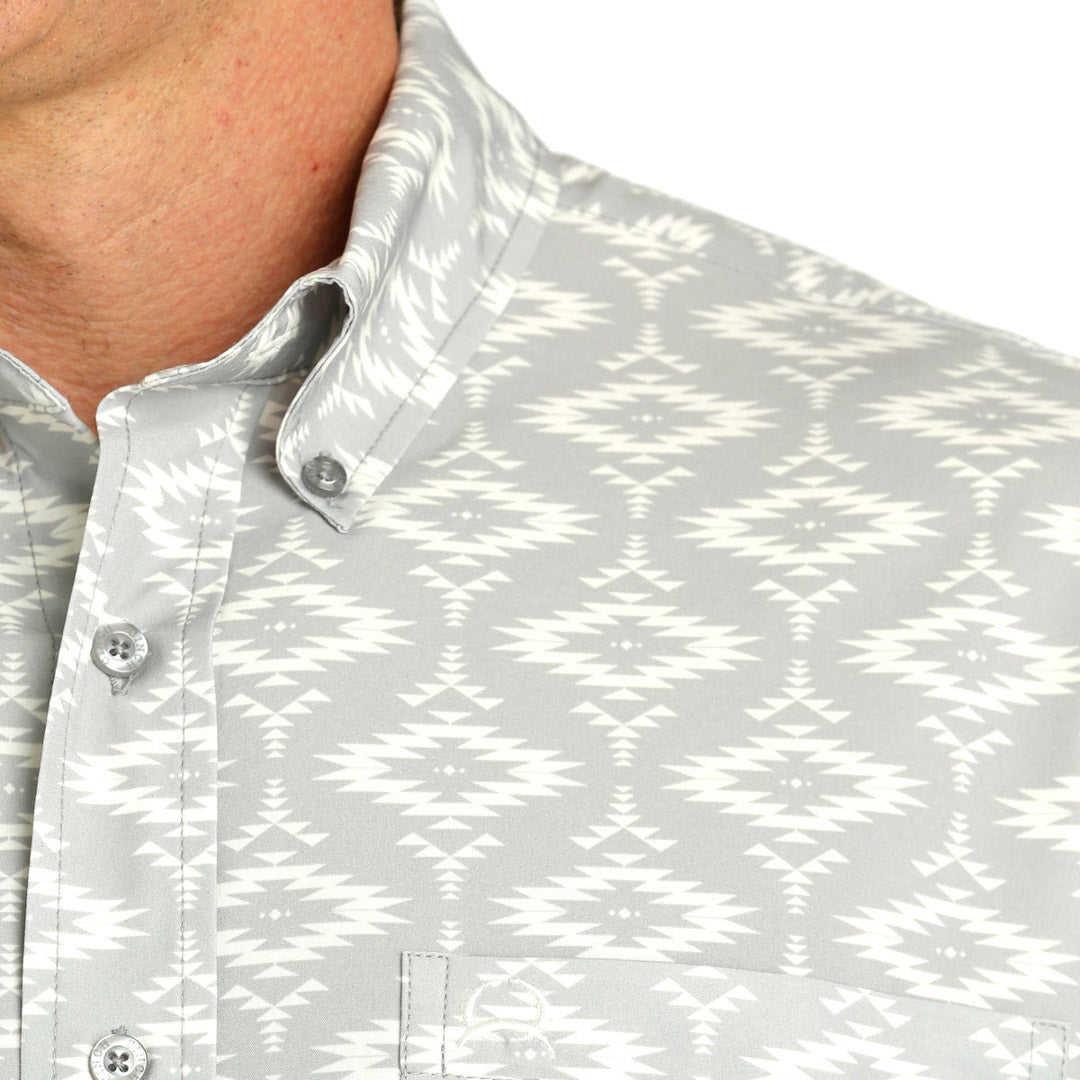 Cinch Men's ArenaFlex Short Sleeve Button-Down Aztec Shirt In Gray