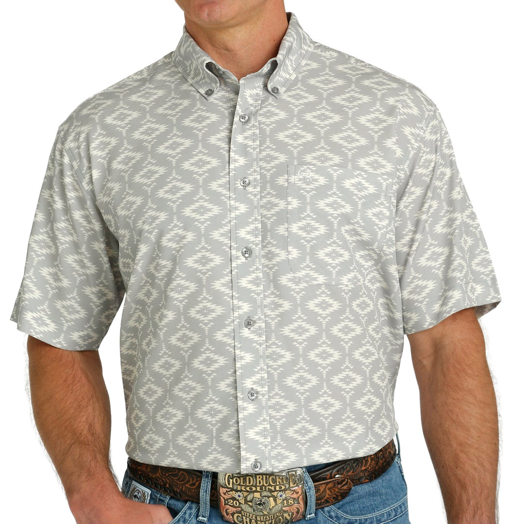 Cinch Men's ArenaFlex Short Sleeve Button-Down Aztec Shirt In Gray