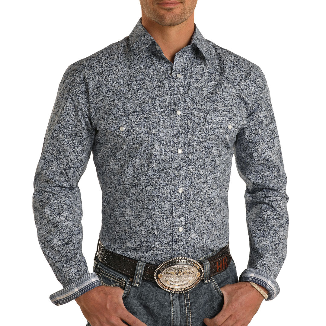 Rough Stock Men's Paisley Print Snap Shirt