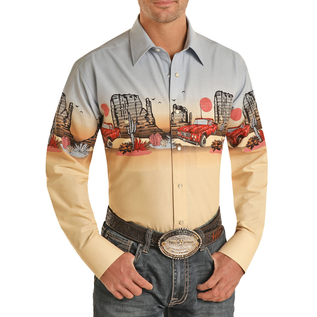 Panhandle Men's T-Bird Border Print Snap Shirt