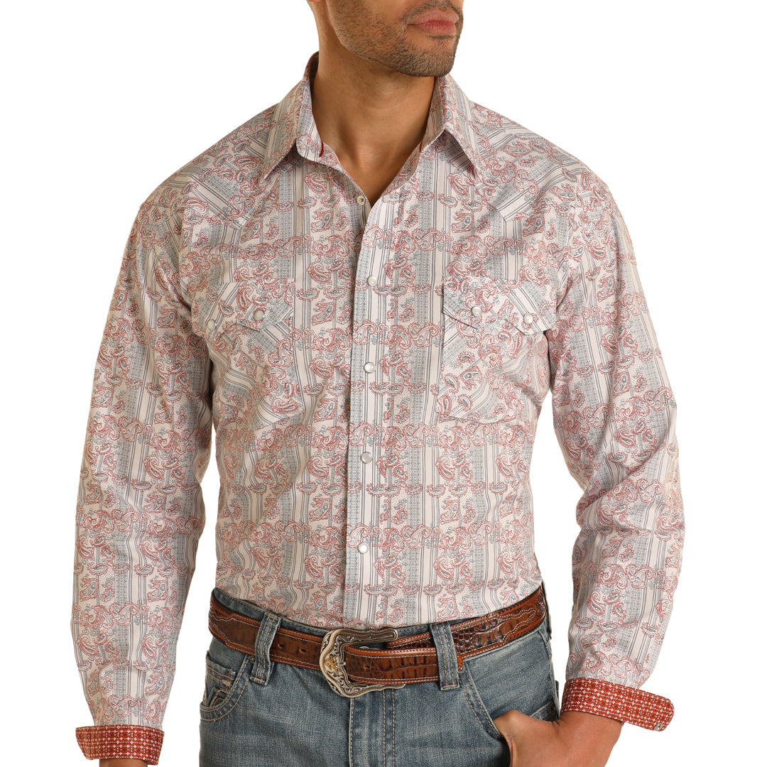 Rough Stock Men's Paisley Snap Shirt In Grey