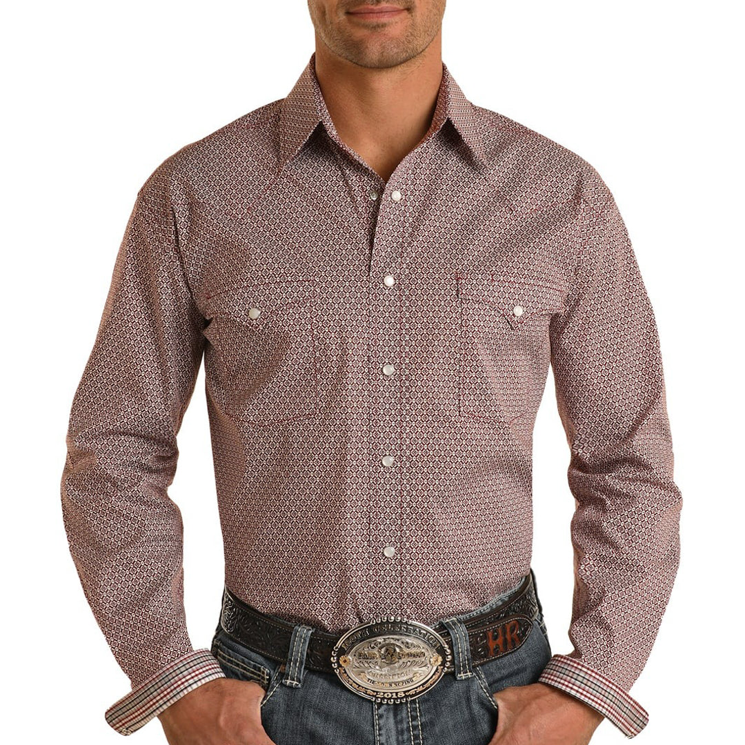 Rough Stock Men's Diamond Geo Pattern Snap Shirt