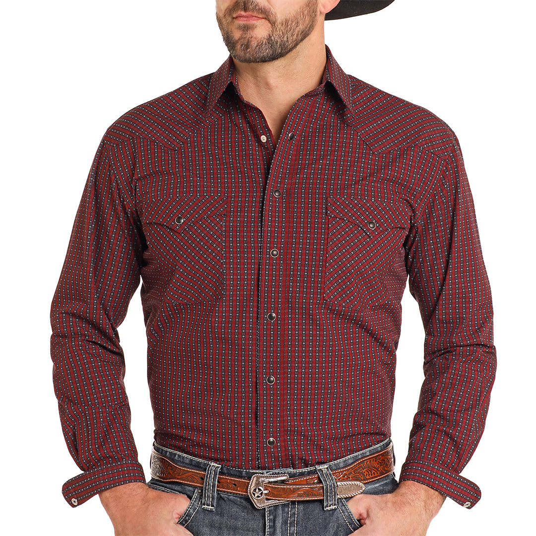 Panhandle Rough Stock Men's Dobby Long Sleeve Snap Shirt