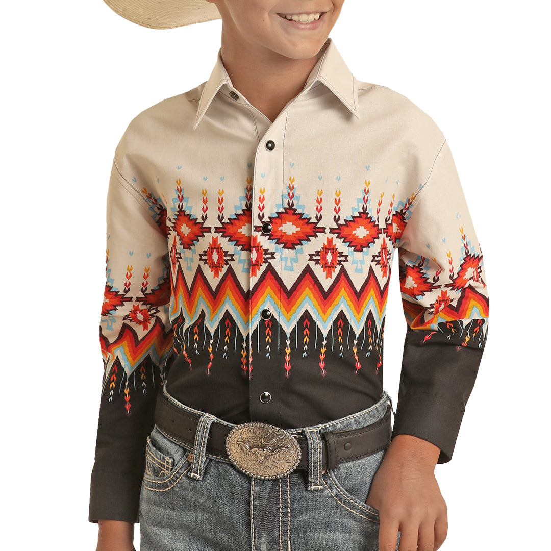 Panhandle Boys' Aztec Border Print Snap Shirt