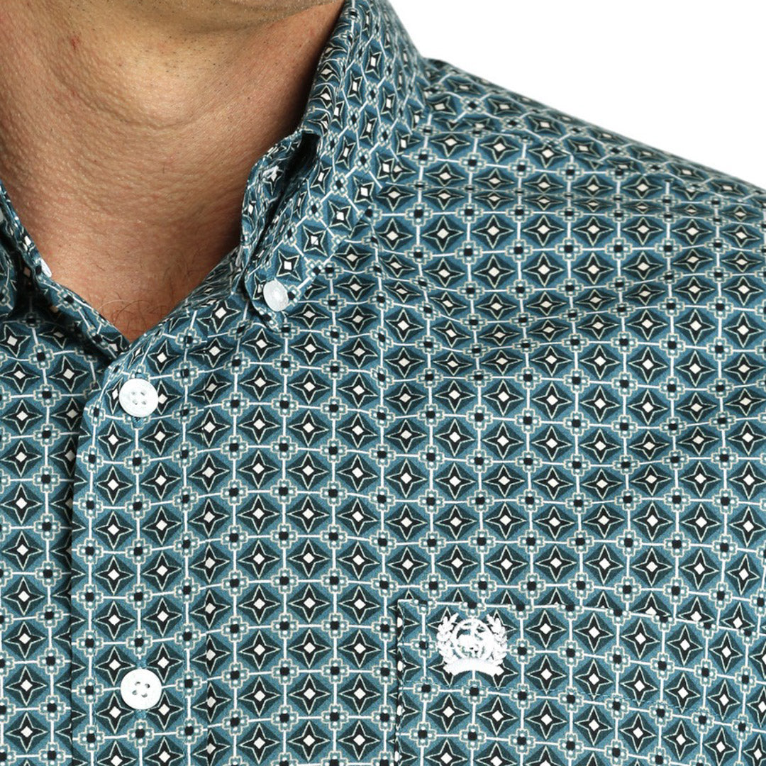 Cinch Men's Geometric Print Button-Down Western Shirt In Teal