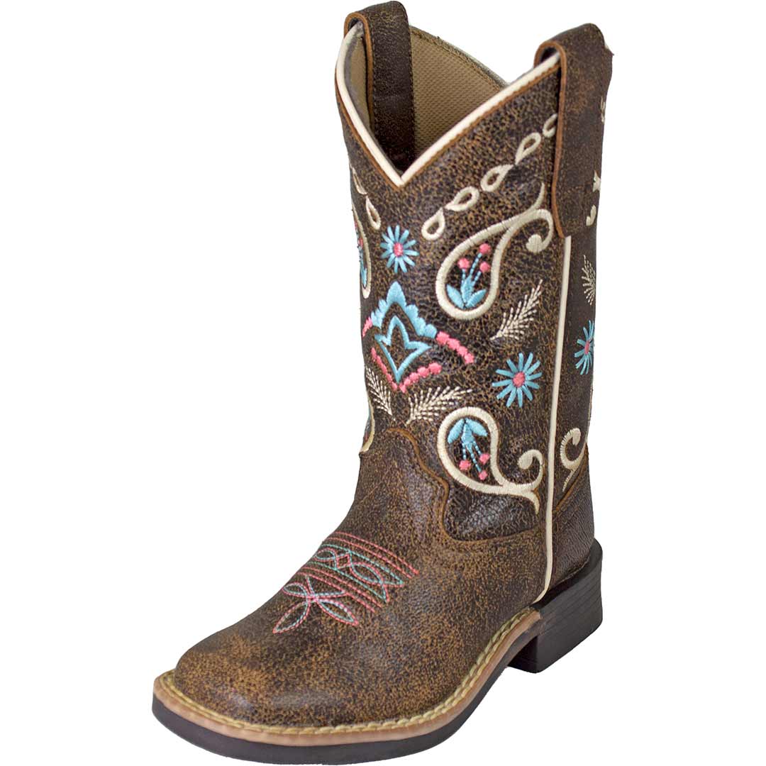 Cowgirl Legend Girls Paisley Stitched Cowgirl Boots Brown Beige