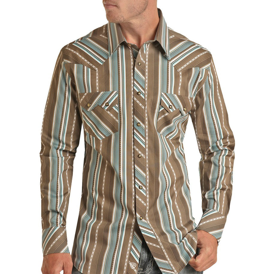 Rock & Roll Cowboy Men's Stripe Print Snap Shirt