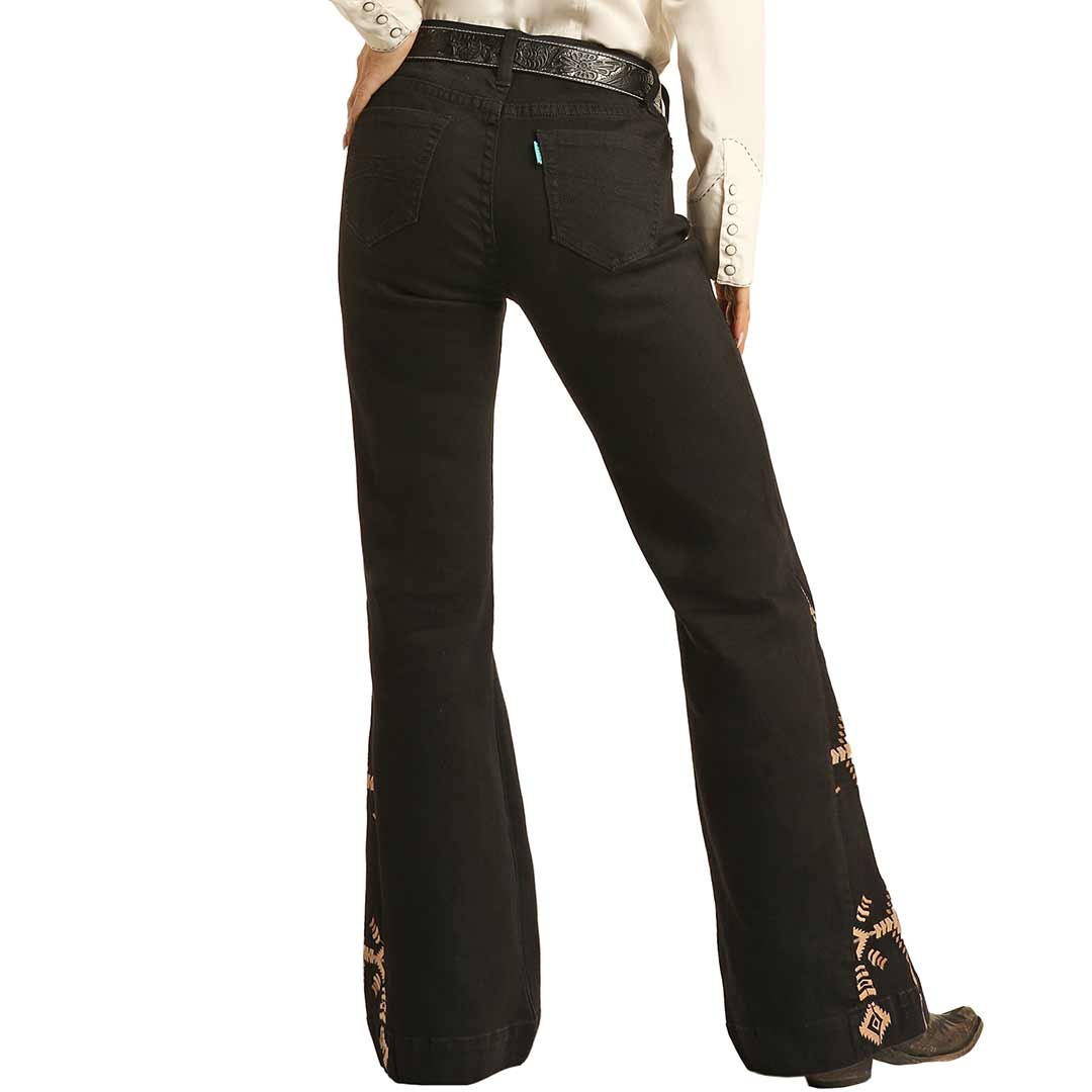 Hooey Women's Mid Rise Aztec Embroidered Trouser Jeans