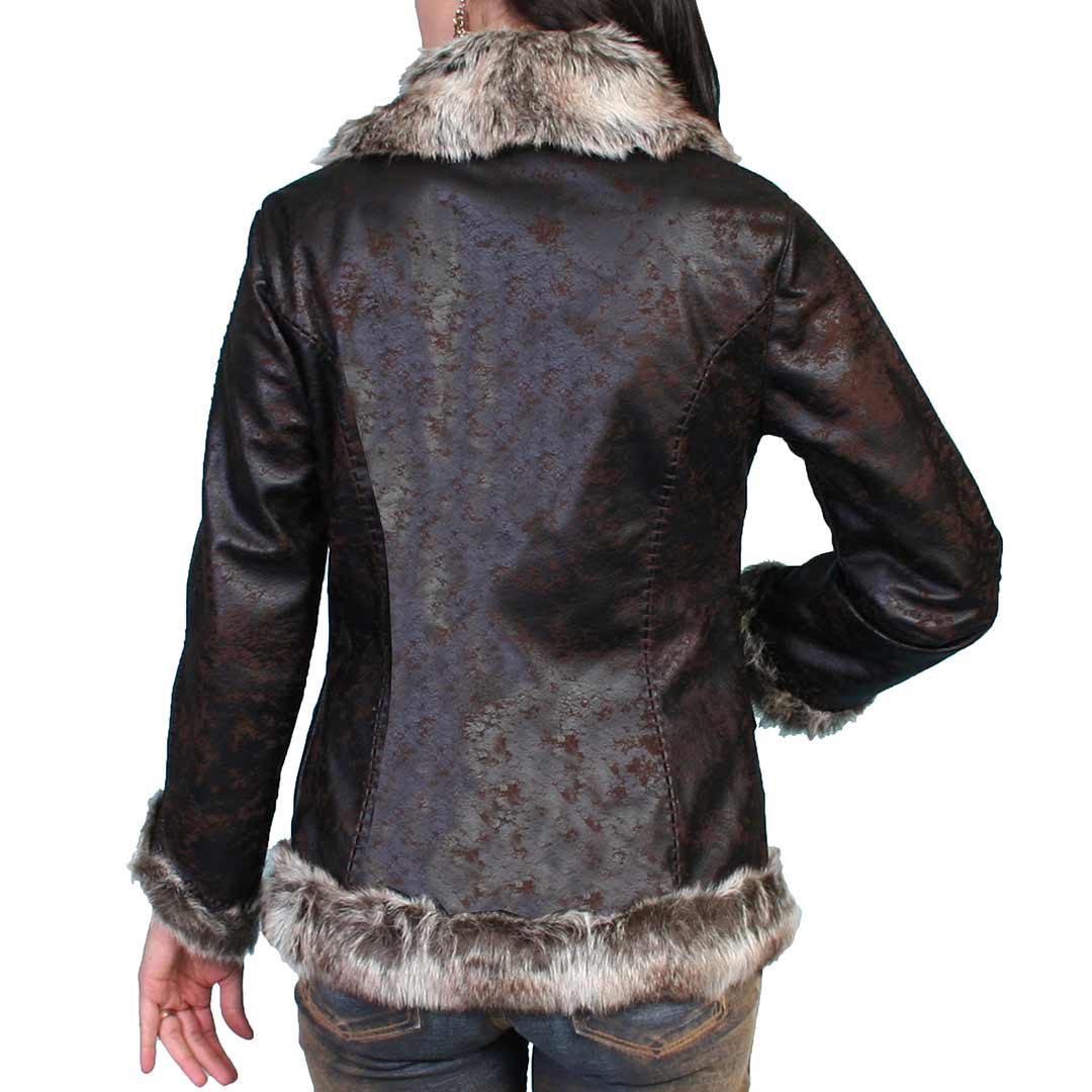 Scully Women's Fur Trim Distressed Faux Leather Jacket