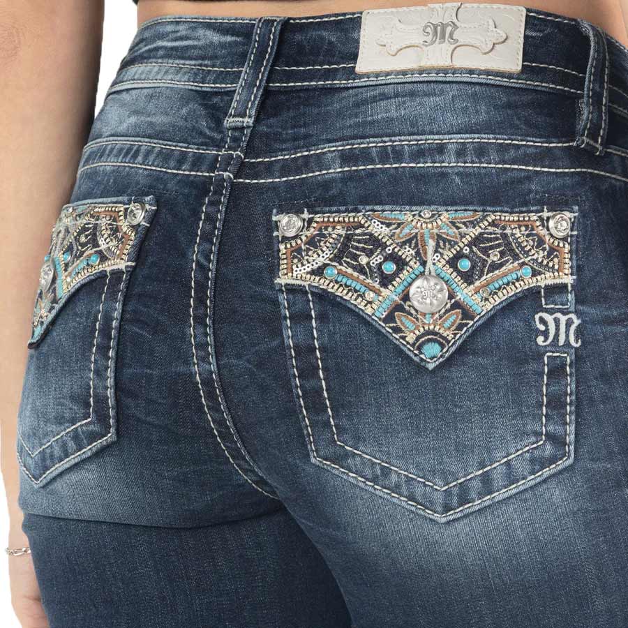 Miss Me Women's Floral Flap Pocket Bootcut Jeans