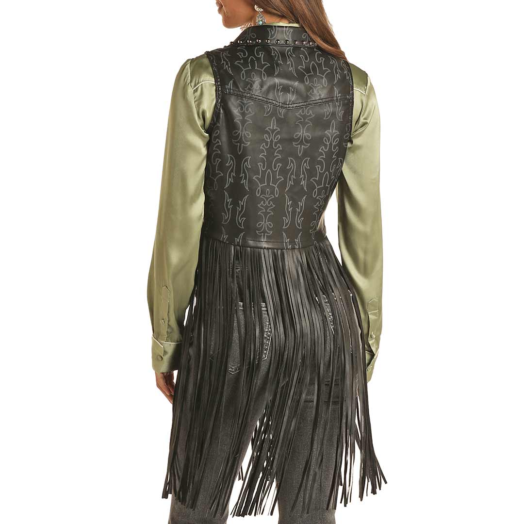 Rock & Roll Cowgirl Women's Studded Pleather Fringe Vest