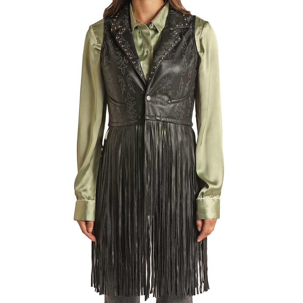 Rock & Roll Cowgirl Women's Studded Pleather Fringe Vest