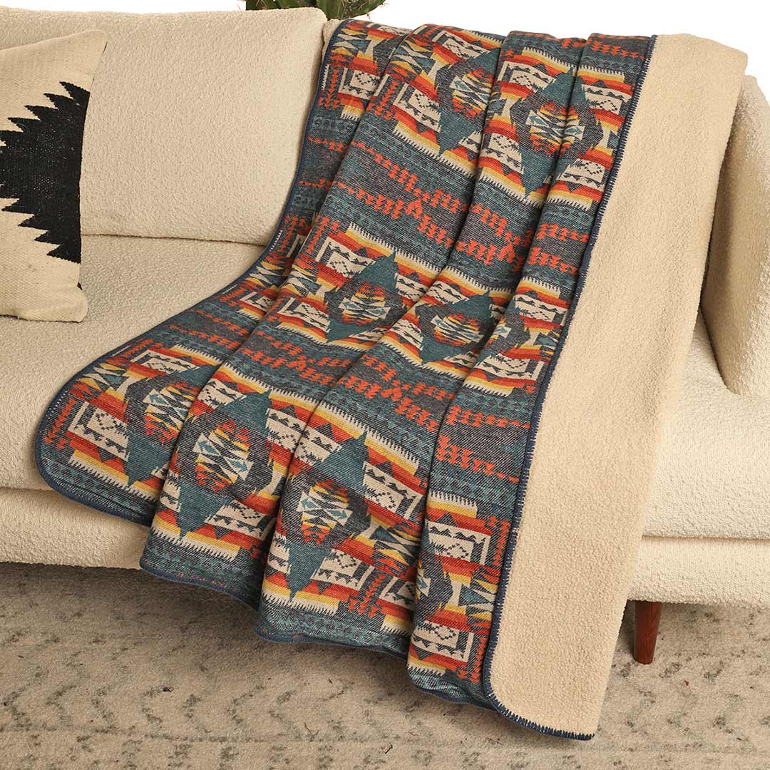 Rock Roll Denim Berber Lined Jacquard Throw Blanket