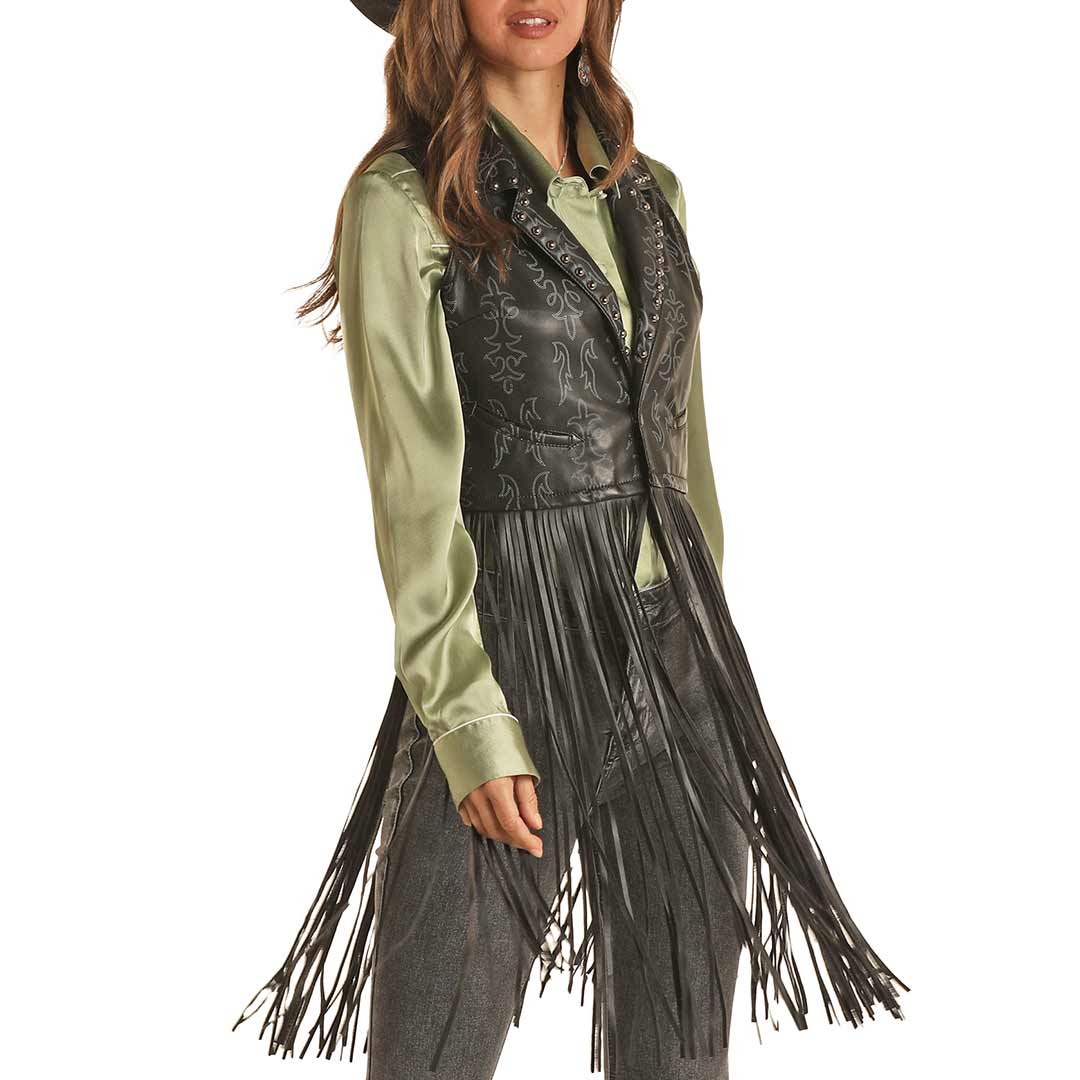 Rock & Roll Cowgirl Women's Studded Pleather Fringe Vest