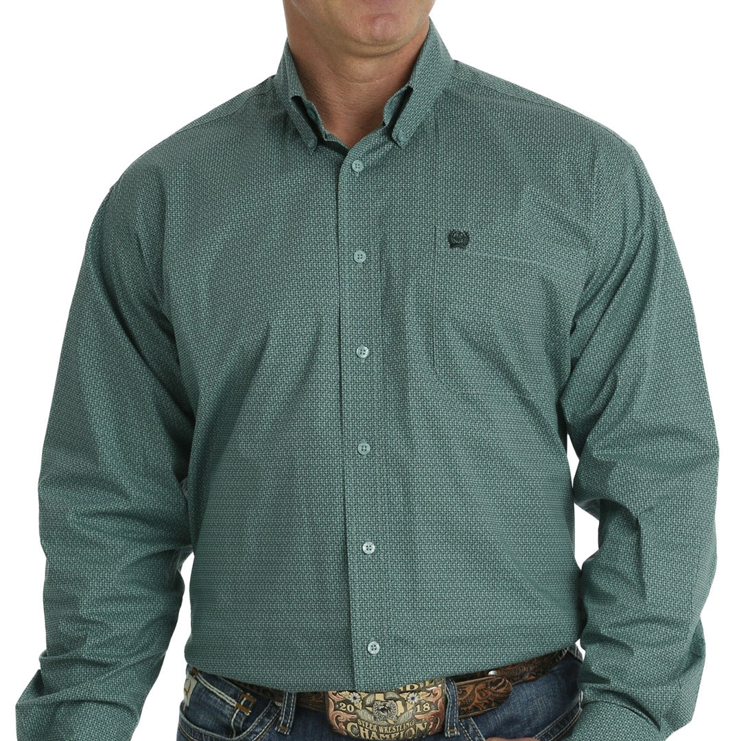 Cinch Men's Geometric Hex Print Button-Down Shirt In Teal