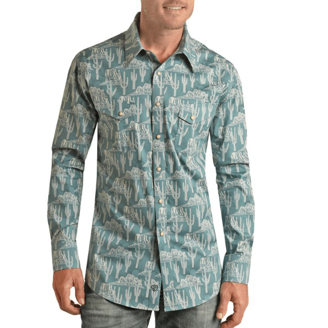 Rock & Roll Cowboy Men's Sunburst & Cactus Snap Shirt