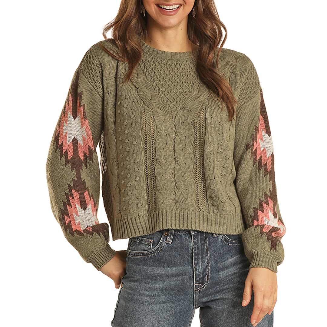 Women's Aztec Sleeve Cable Knit Sweater
