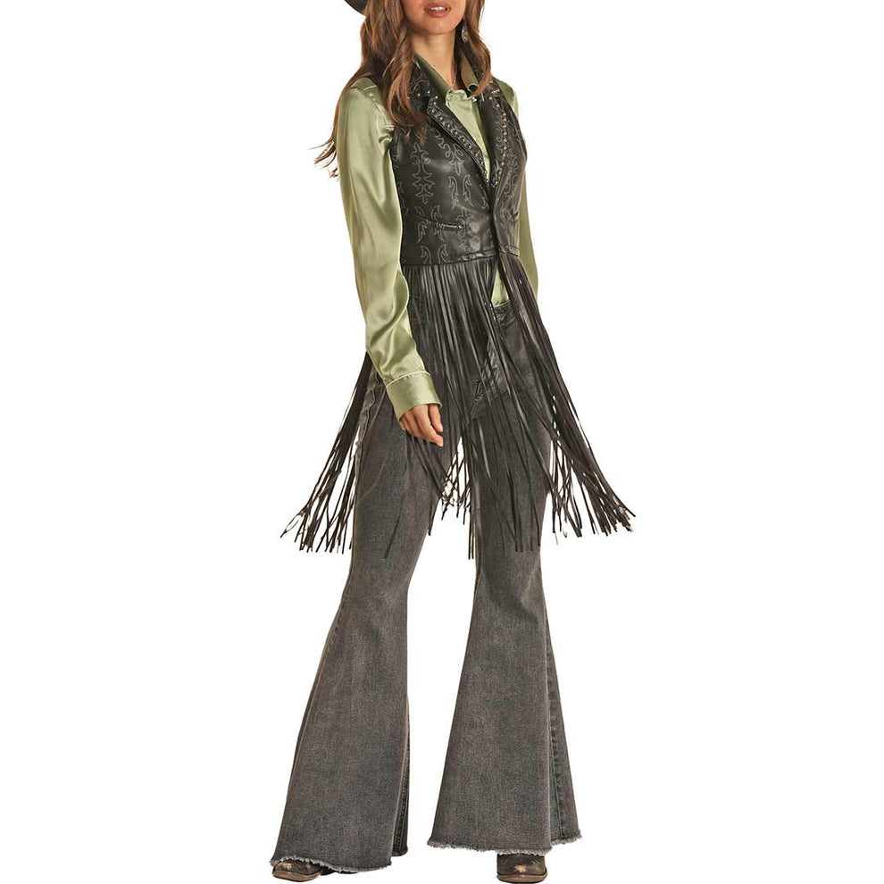 Rock & Roll Cowgirl Women's Studded Pleather Fringe Vest