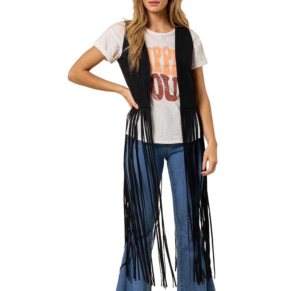 Saints & Hearts Women's Long Fringe Suede Vest