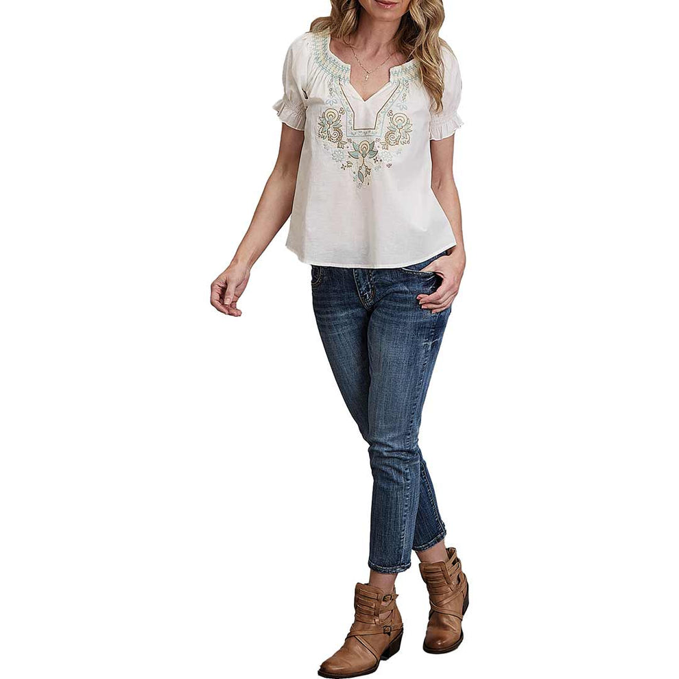 Stetson Women's Embroidered Puff Sleeve Blouse